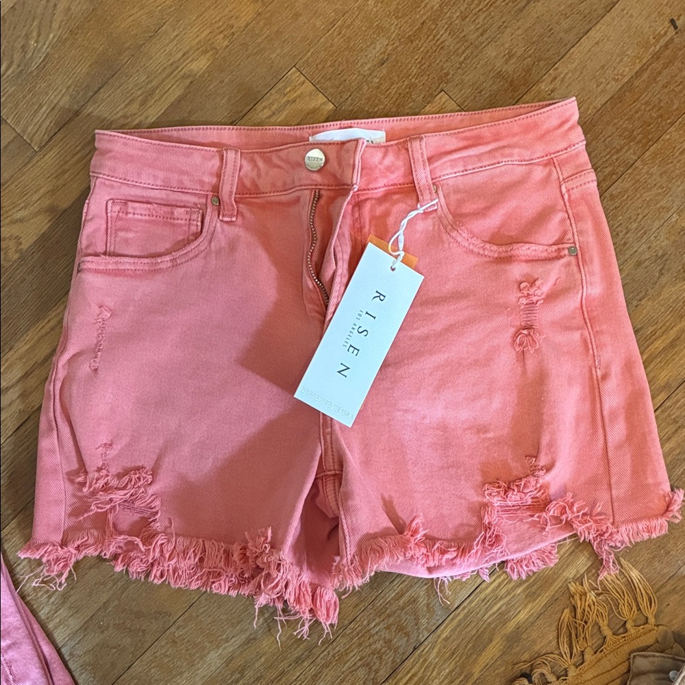 Women's Pink Distressed Denim Shorts